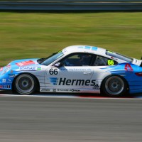 Nikki Thiim in de Kumho bocht tijdens de DTM in Zandvoort